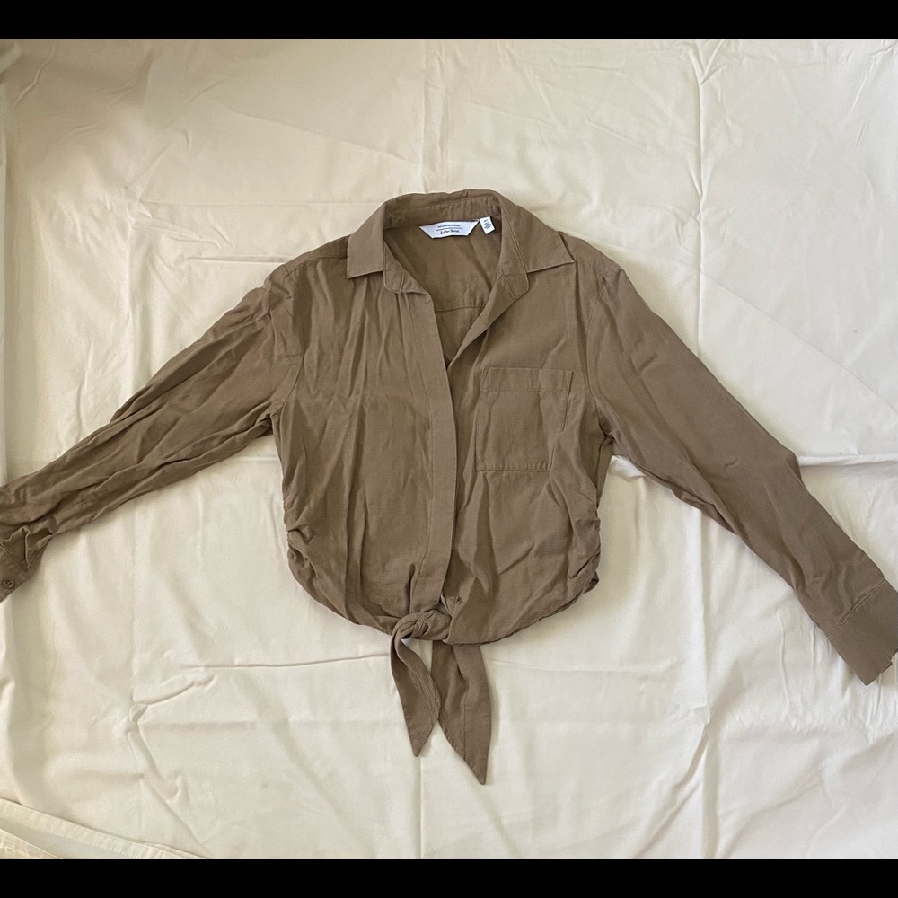 & Other Stories Camel Brown Tie Front Button Up Top